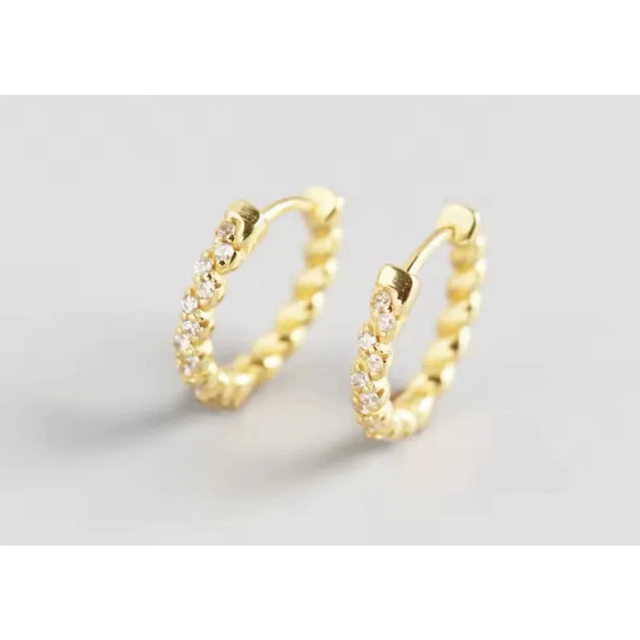Gold Sparkling Hoop Earrings | Yellow Gold S925 - Picture 11 of 16